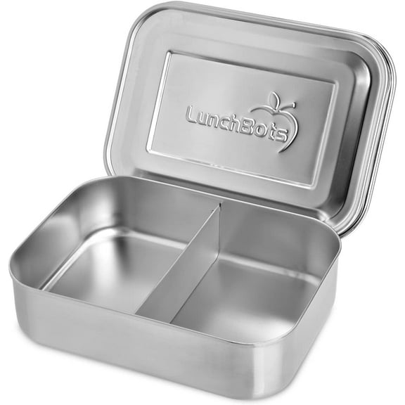 LunchBots Small Snack Packer Bento Box - Extra Small Divided Stainless Steel Snack Container - 2 Compartments for Fruits, Vegetables and Finger Foods - Dishwasher Safe – Stainless Lid