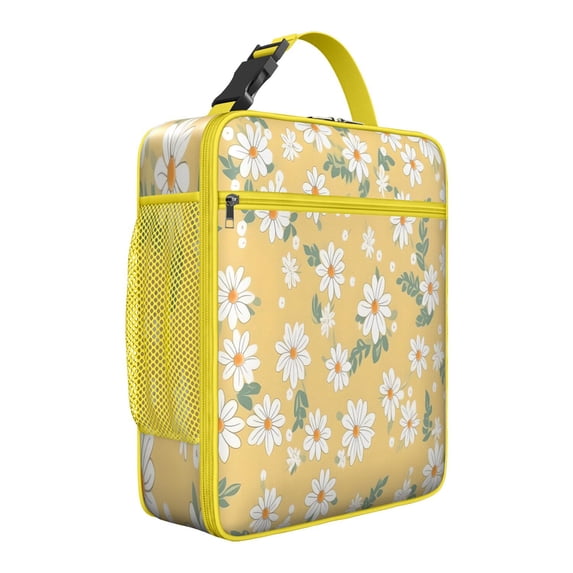 Lunchbox Tote with Daisy Flower Pattern, Reusable and Insulated for Women Men Students and School Use