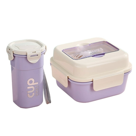 Lunchbox and Mug Set, Leak Proof Bento Box with Multiple Compartments, Microwave Safe Meal Prep Container for Work, Travel, Outdoor, 1 Pack