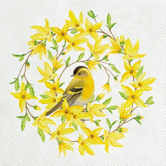 Set of 1 Luncheon Forsythia & Bird Napkins 20 Pack