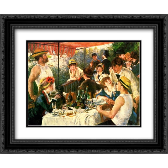 Luncheon Of Boating Party 2x Matted 18x15 Black Ornate Framed Art Print by Pierre Auguste Renoir