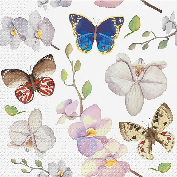 Luncheon Orchid Butterfly Napkins. 20 Pack