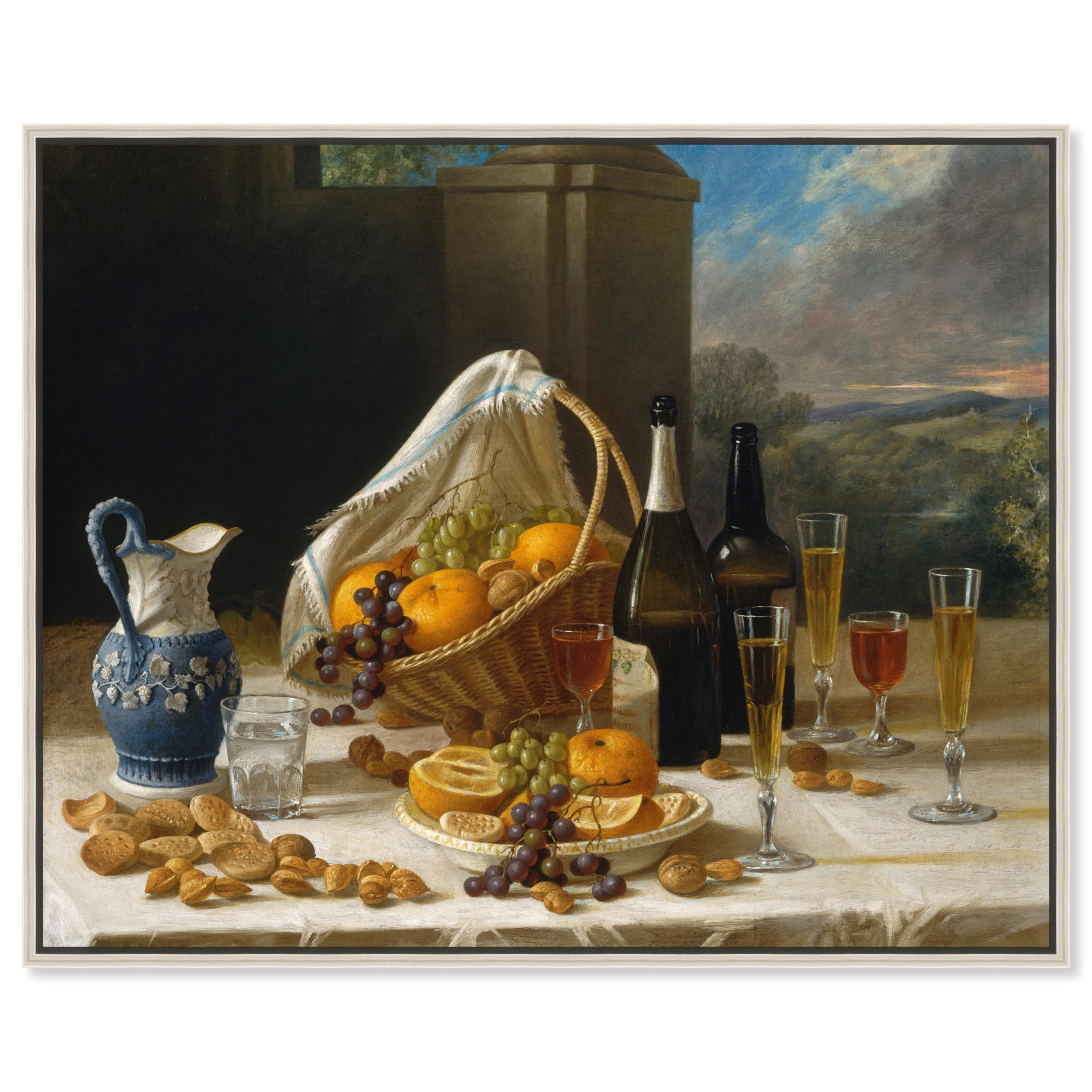 Vintage Still Life Luncheon Canvas Art with Silver Frame, 30" x 24"