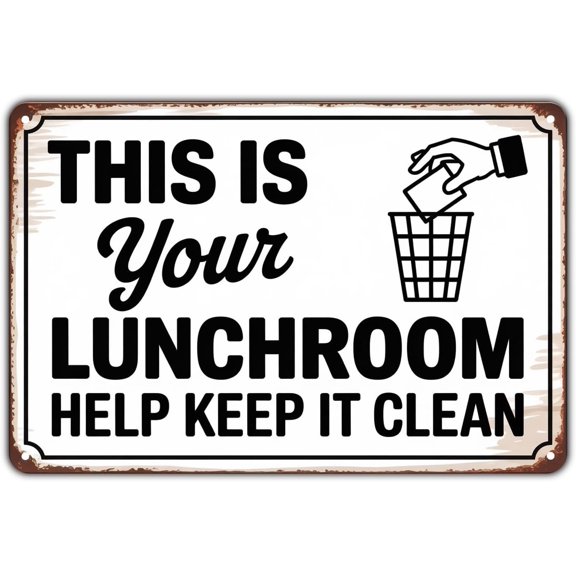 Lunchroom Rules tin sign, Vintage Help Keep It Clean Metal Sign print Aesthetic Room Decoration for Home Bedroom Kitchen Bar Coffee Bathroom Indoor Outdoor Wall Decor, 8 X 12 IN