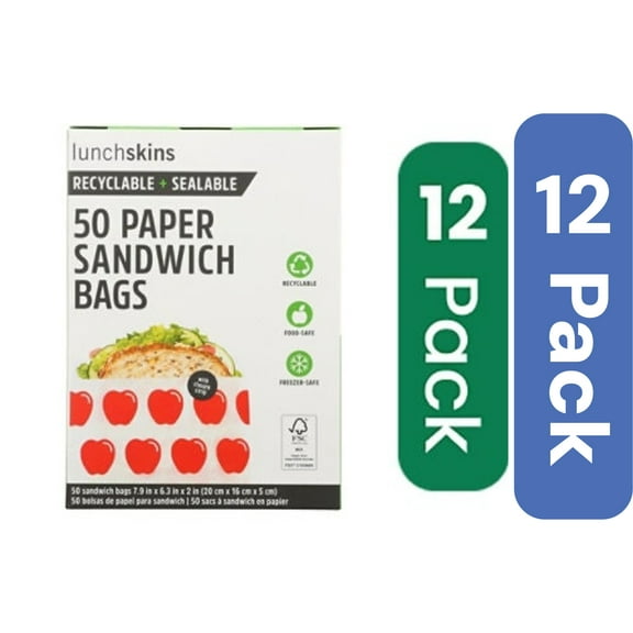Lunchskins Apple Paper Sandwich Bags 50 Pc (Pack Of 12)