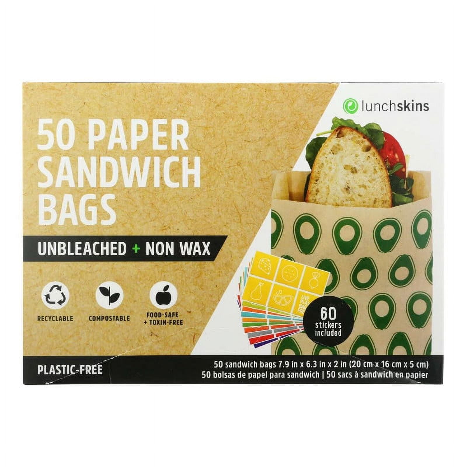 Lunchskins Sandwich Bags, Paper, Avocado - 50 bags