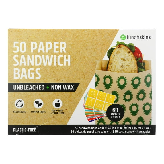 Lunchskins Extra Large Unbleached Sandwich Bags 50 Pc (Pack Of 12)