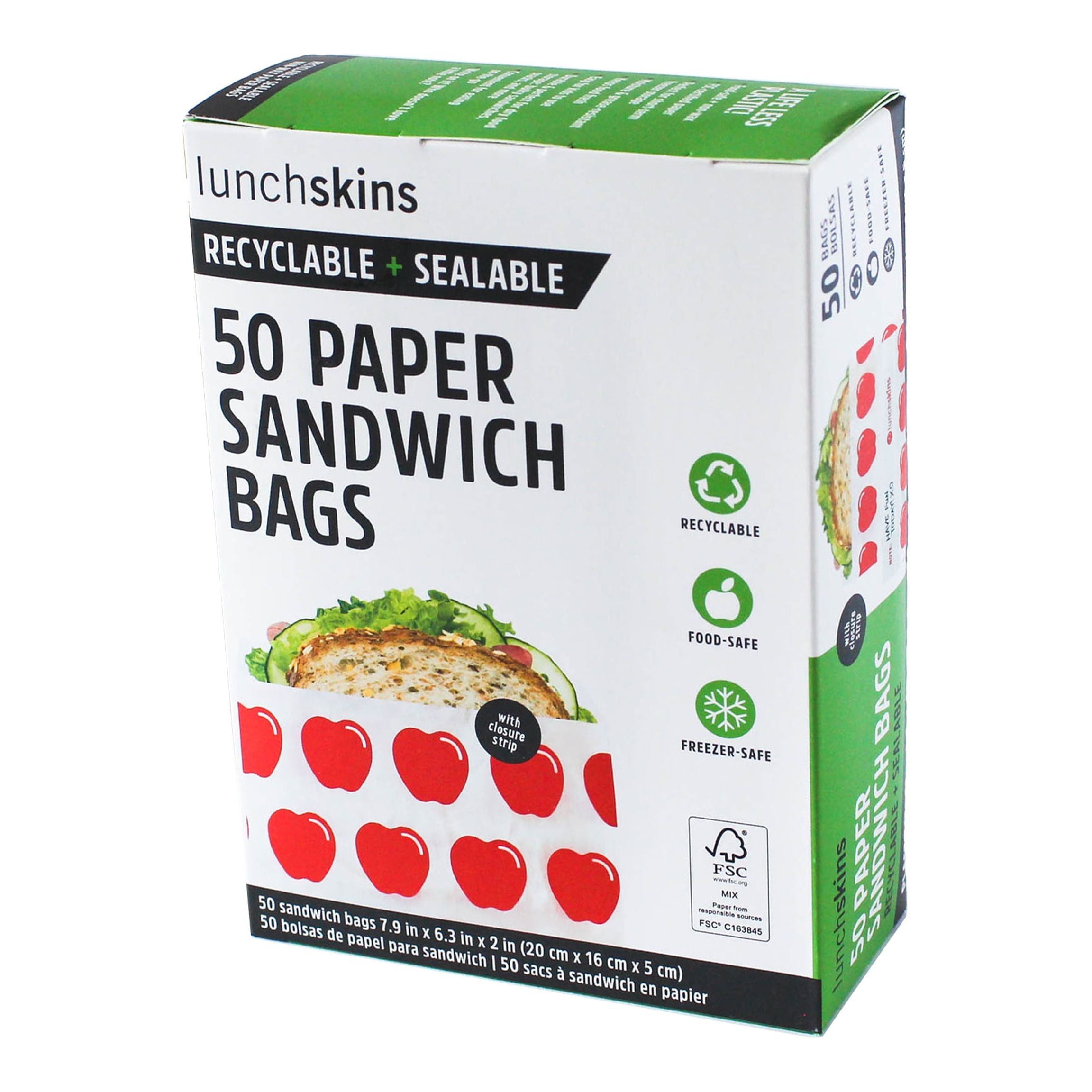 Lunchskins Recyclable & Sealable Food Storage Sandwich Bags Apple, 50 ...