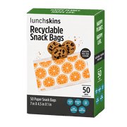 Lunchskins Recyclable & Sealable Paper Snack Bags – 50 Count | Orange Design | Eco-Friendly Grease-Resistant Glassine Food Storage Bags with Self-Adhesive Closure for Freshness