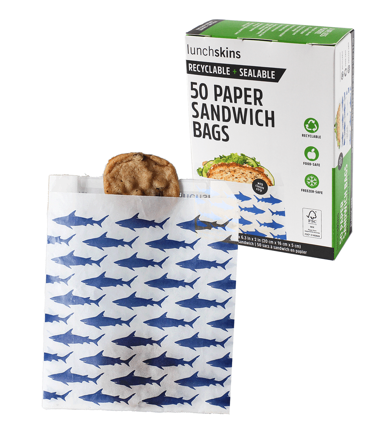 Lunchskins Recyclable & Sealable Food Storage Sandwich Bags, Shark
