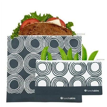 Lunchskins Reusable Zippered 2-Pack Bag Set, Food Bags, Storage Bags, 1 Sandwich + 1 Snack, Charcoal Circles
