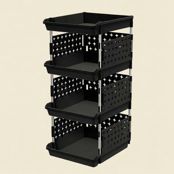 Luncia 4-Tier Stackable Storage Baskets – Plastic Stacking Bins for Food, Clothes & Household, Black