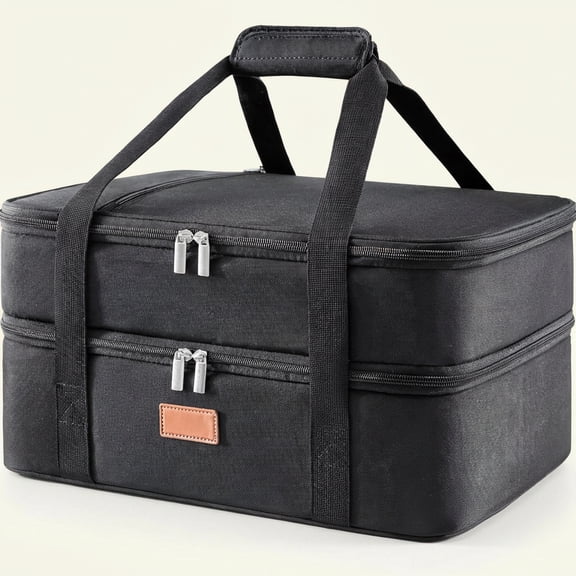 Luncia Insulated Double Decker Casserole Carrier Lasagna Tote Bag for Hot & Cold Food, Fits 9" x 13" Dish, Black