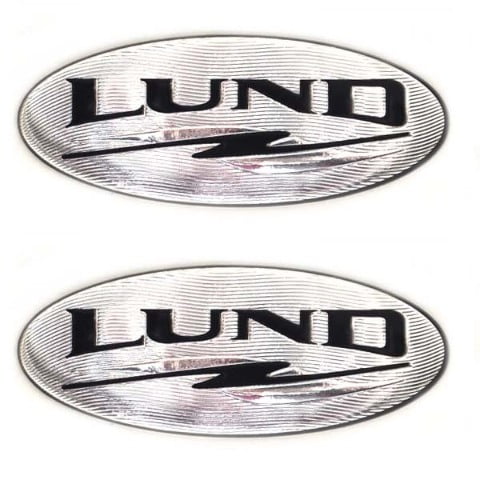 Lund Boat Seat Logo Emblems 1986277 | Iron On 5 x 2 Inch Silver (Pair)