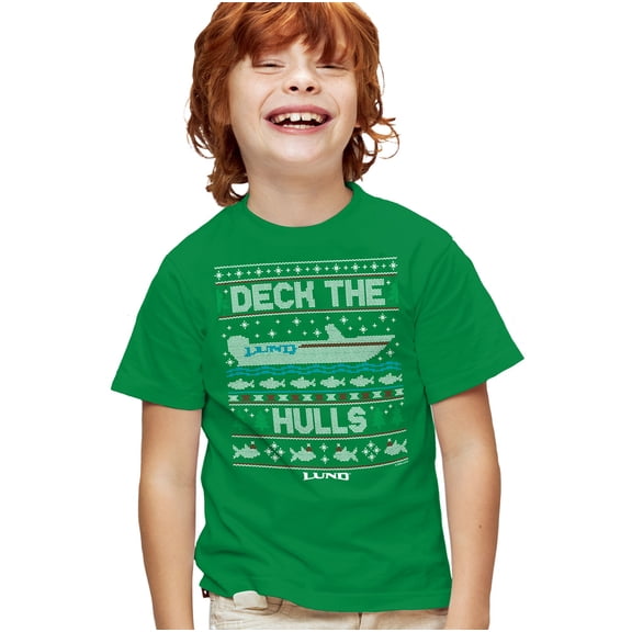 Lund Deck the Hulls Kids T Shirt for Youth Boys and Girls, Kelly Green, Large