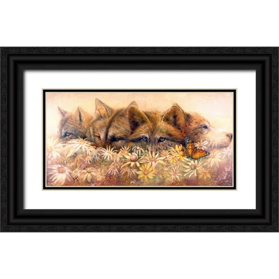 Lund, Denton 14x9 Black Ornate Wood Framed with Double Matting Museum Art Print Titled - Wildflowers