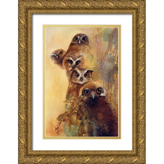 Lund, Denton 23x32 Gold Ornate Wood Framed with Double Matting Museum Art Print Titled - Owl Expressions