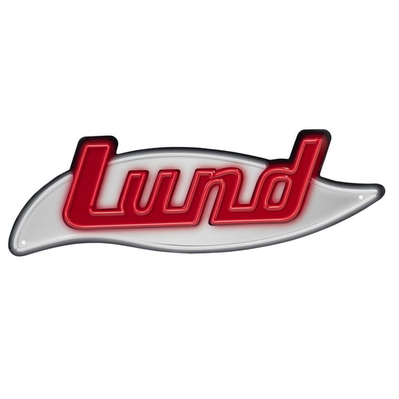Lund Metal Sign, Custom Shaped w/ Embossed Retro 'Neon' Logo LUN-63008