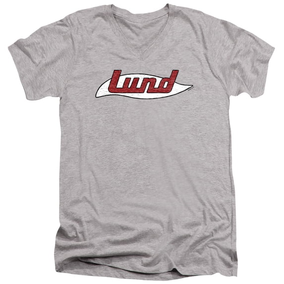 Lund Retro Logo Unisex Adult V-Neck T Shirt (Medium) Athletic Heather