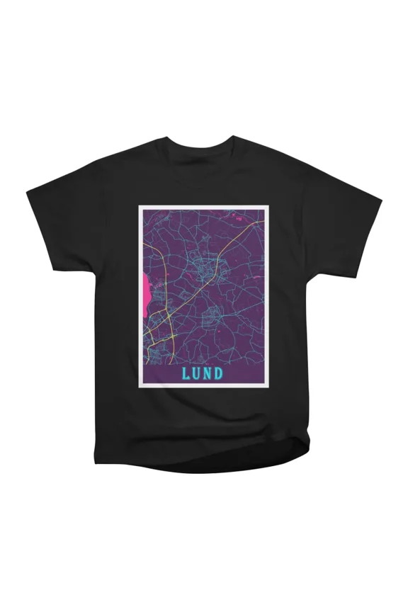 Lund Sweden Neon City Map T-Shirt Tee Gift For Him Merch For Her Apparel For Friend