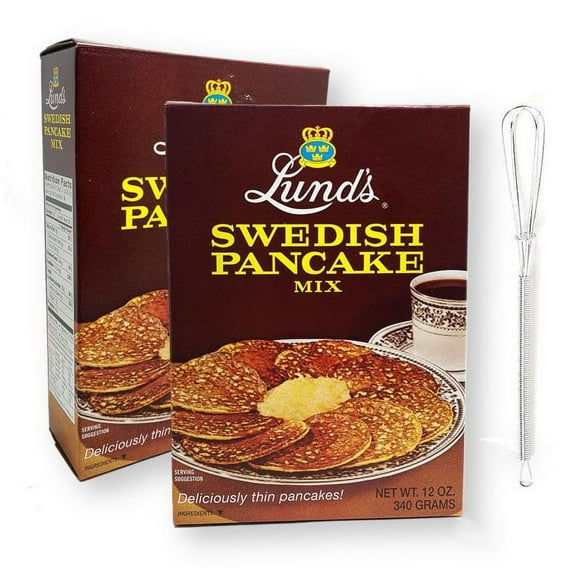 Lund's Swedish Pancake Mix 12 Oz. X 2 with Mini Stainless Steel Whisk (3-Pc Set)