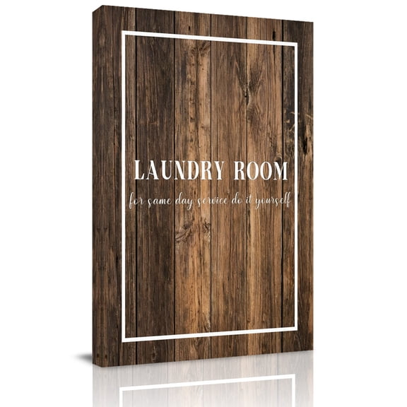 Lundary Room Canvas Wall Art for Living Room, Vintage Brown Wood Grain White Border Wall Decor Framed Artwork Pictures Ready to Hang for Bedroom Office Home Decor
