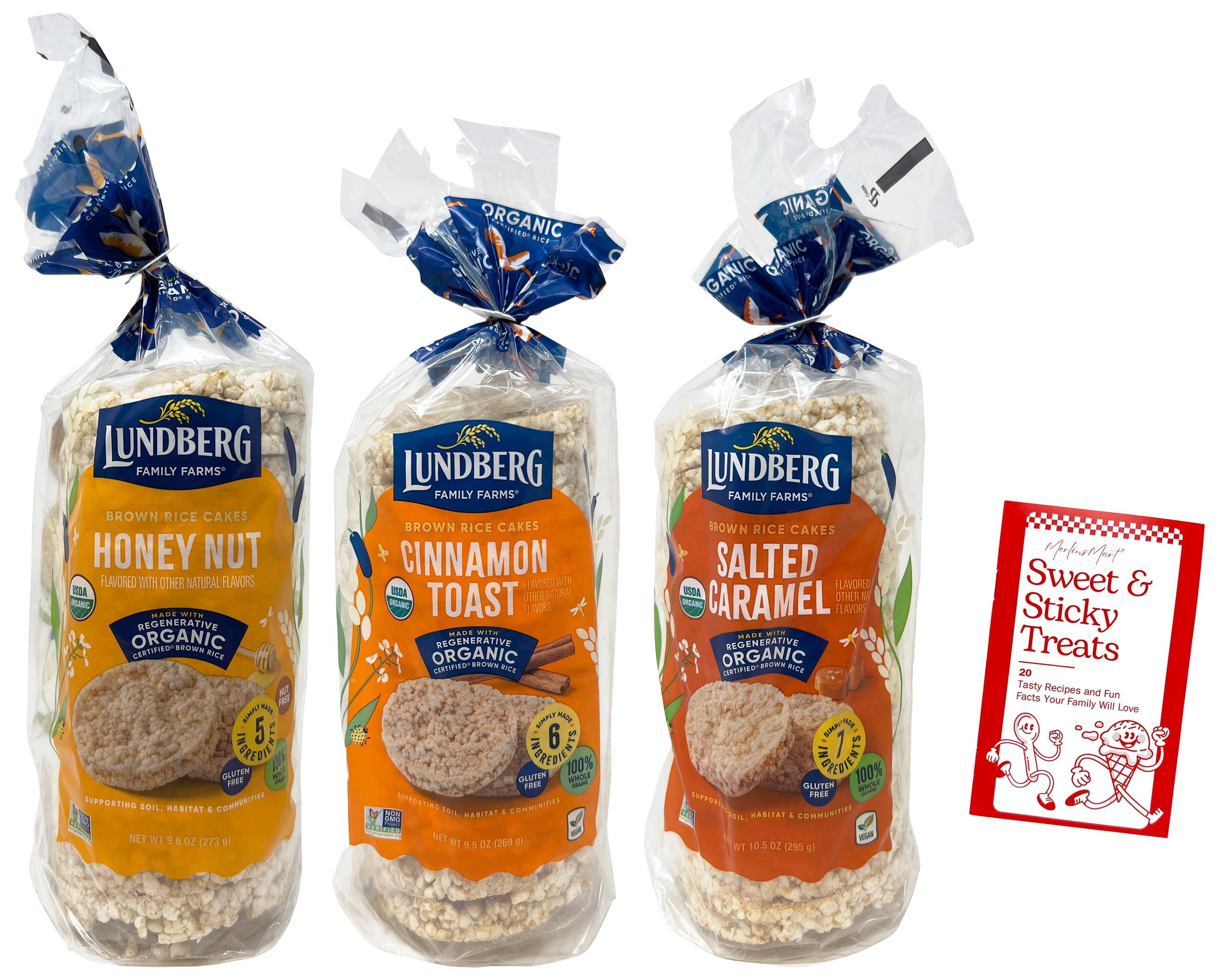 Lundberg Brown Rice Cakes - 3 Flavors; 1 Each: Honey Nut, Cinnamon Toast, Salted Caramel + MerlinsMart Zine