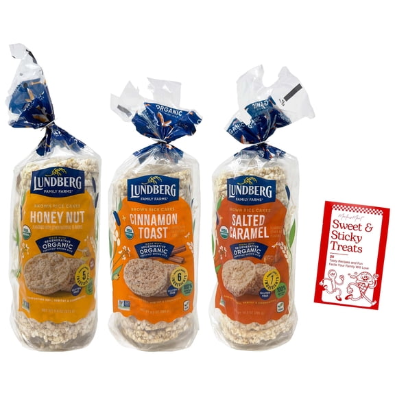 Lundberg Brown Rice Cakes - 3 Flavors; 1 Each: Honey Nut, Cinnamon Toast, Salted Caramel + MerlinsMart Zine