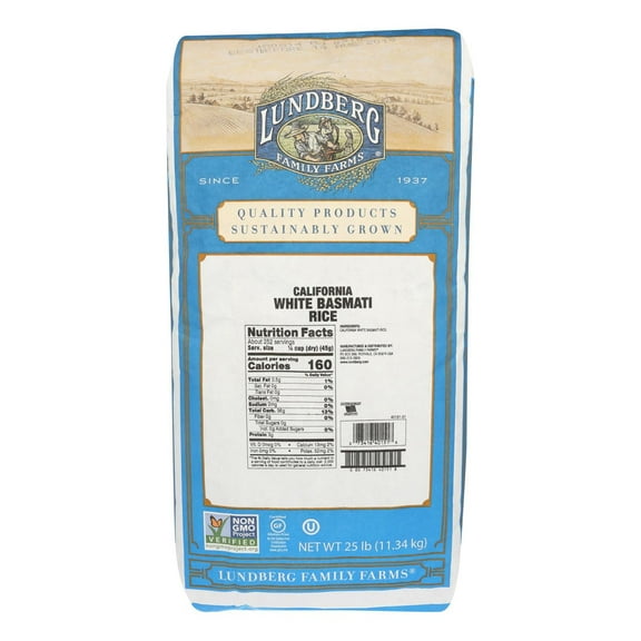 Lundberg Family Farms Eco-Farmed California White Basmati Rice, 25 Lb