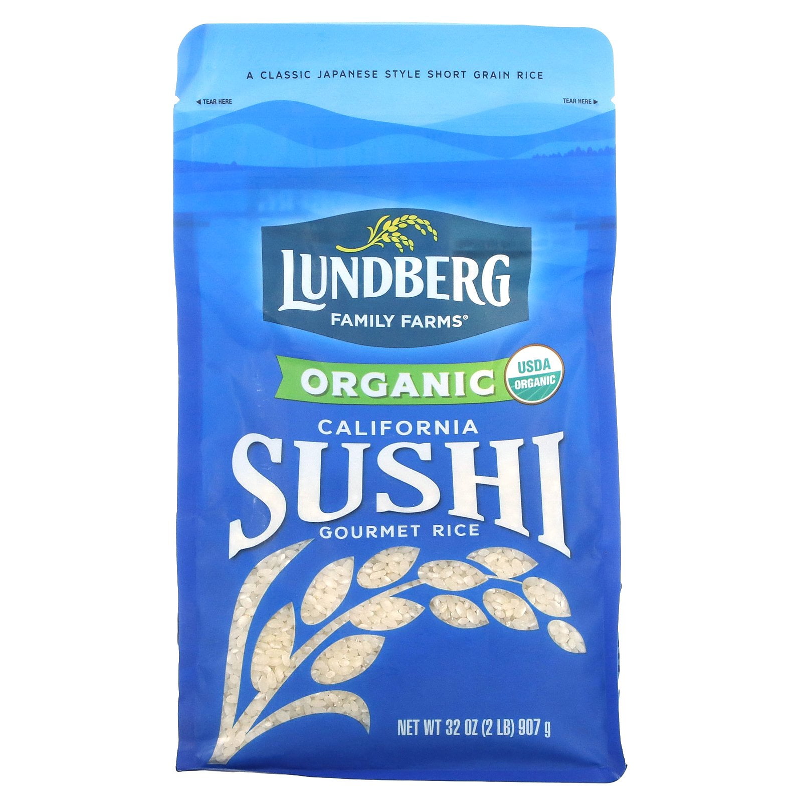 Lundberg Family Farms Organic Short Grain Sushi Rice, GlutenFree, NonGMO, Sticky, 32 oz Bag