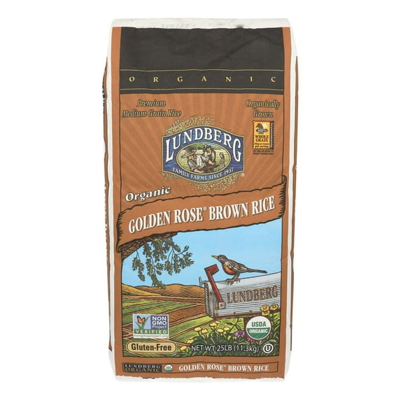 Lundberg Family Farms Organic Golden Rose Medium Grain Brown Rice - Single Bulk Item - 25LB