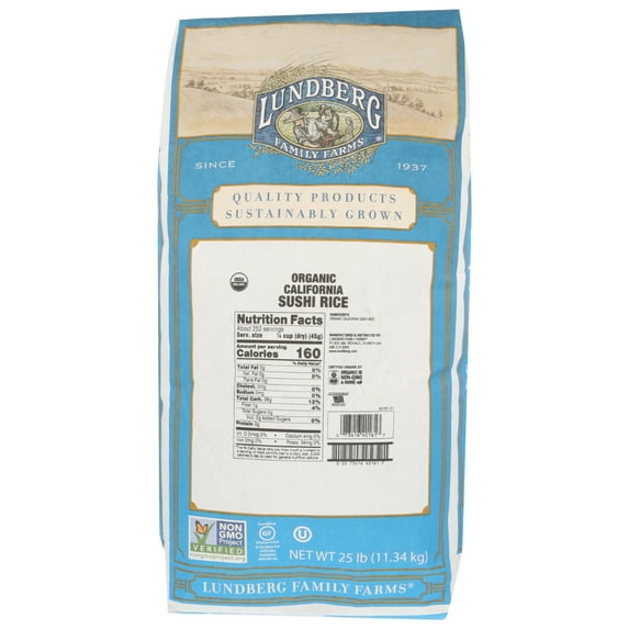 Lundberg Family Farms Organic Sushi Short Grain White Rice, 8 Lbs