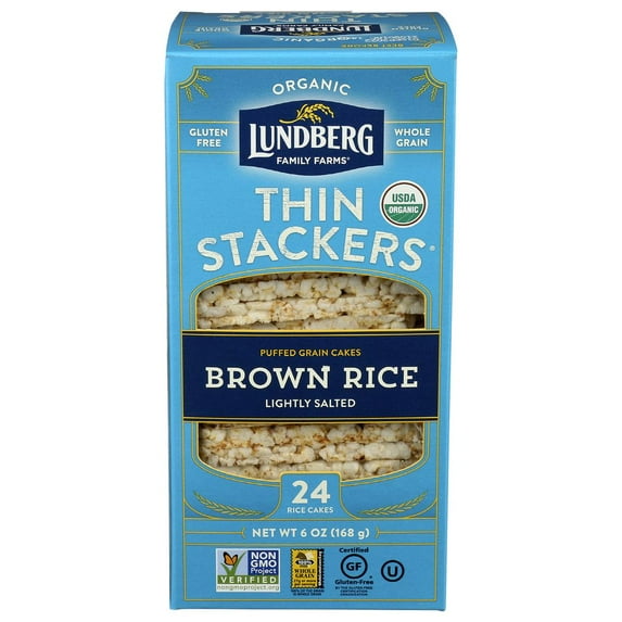 Lundberg Family Farms Organic Thin Stackers Lightly Salted Brown Rice Cake, 6 Ounce -- 6 per Case.