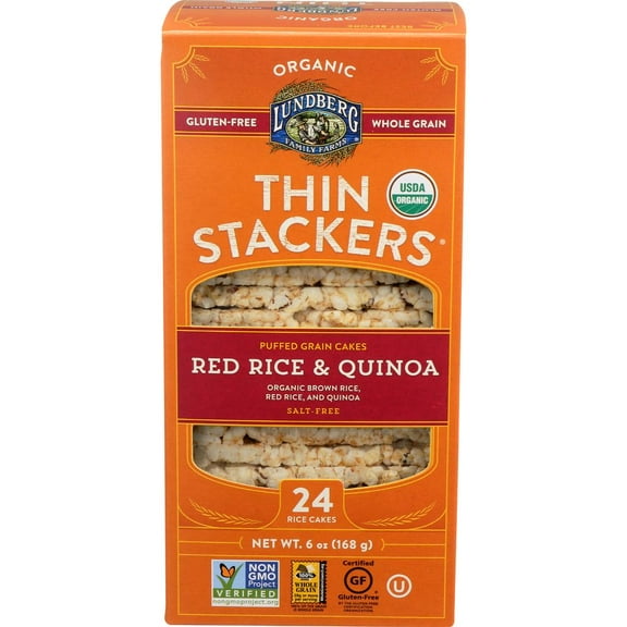 Lundberg Family Farms Organic Thin Stackers Red Rice and Quinoa Rice Cake, 6 Ounce -- 6 per Case.