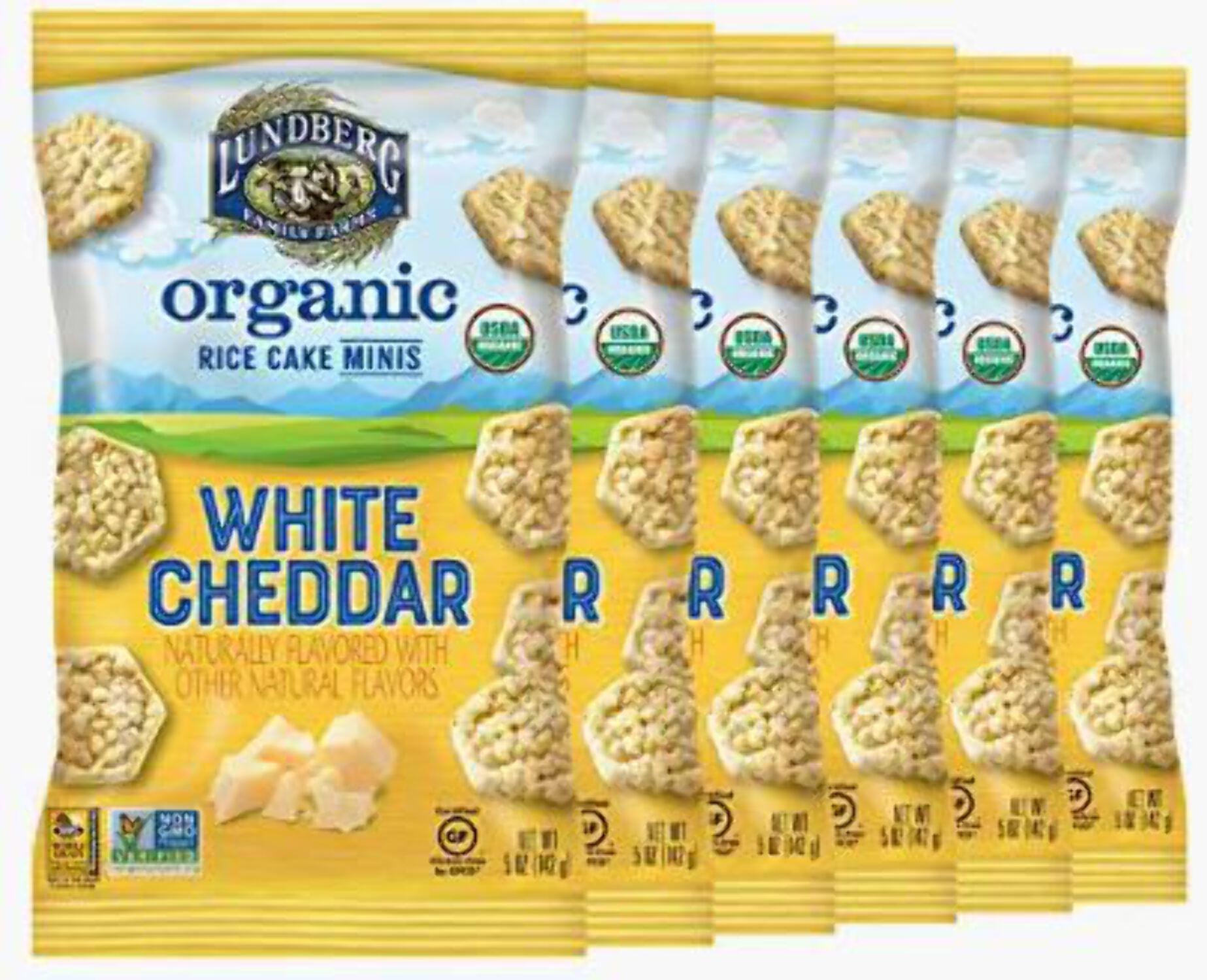 Lundberg Family Farms Organic White Cheddar Rice Cake Minis, Gluten Free, 5oz (6 Count