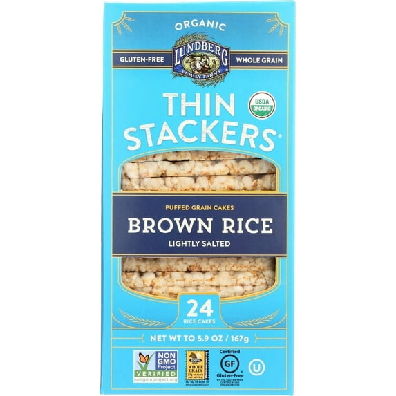 Lundberg Family Farms Thin Stackers Brown Rice Lightly Salted Grain Cakes, 5.9 Ounce (Pack of 2)