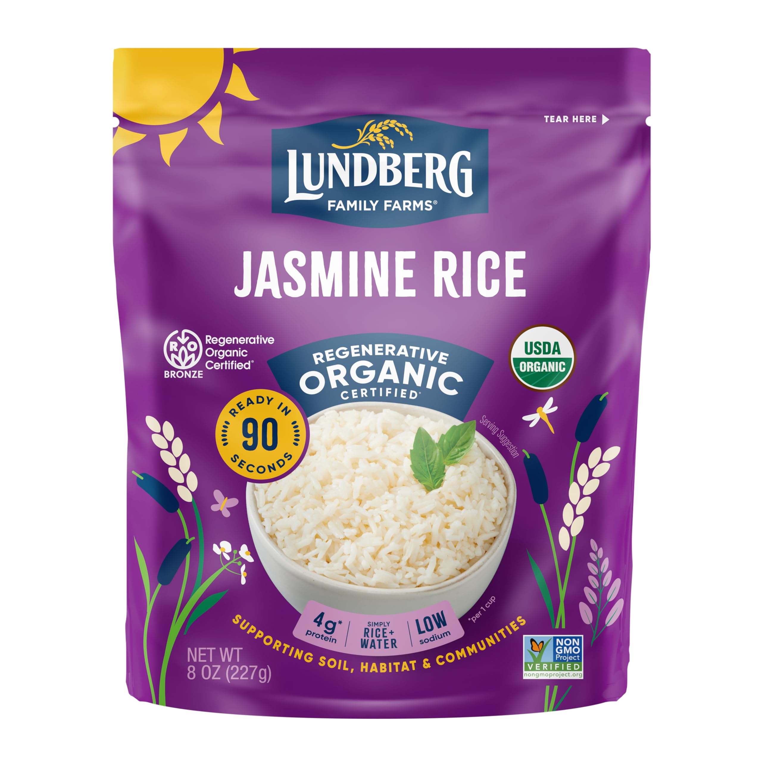 Lundberg Jasmine Rice, Long Grain White Rice NonSticky, Fluffy Aromatic Rice, Sustainably