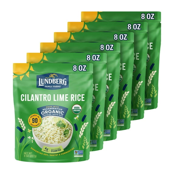 (6 pack) Lundberg Organic Cilantro Lime Rice - Microwave Ready in 90 Seconds, 8oz Pouch