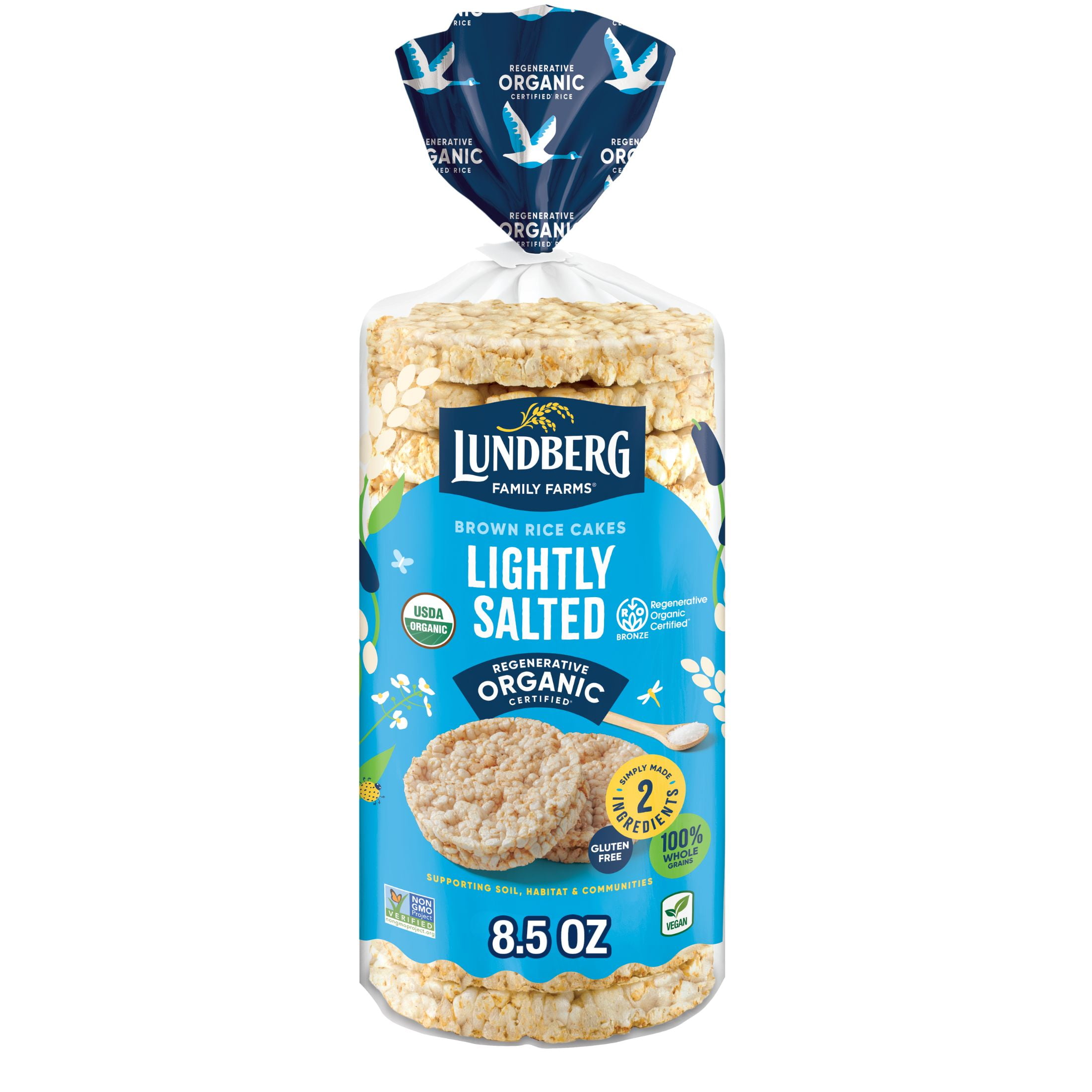 Lundberg Organic Brown Rice Cakes, Lightly Salted, Vegan, Gluten-Free, 8.5 Ounces