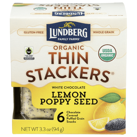 Lundberg Organic Lemon Poppy Seed Thin Stackers 3.3 oz - Pack of 2