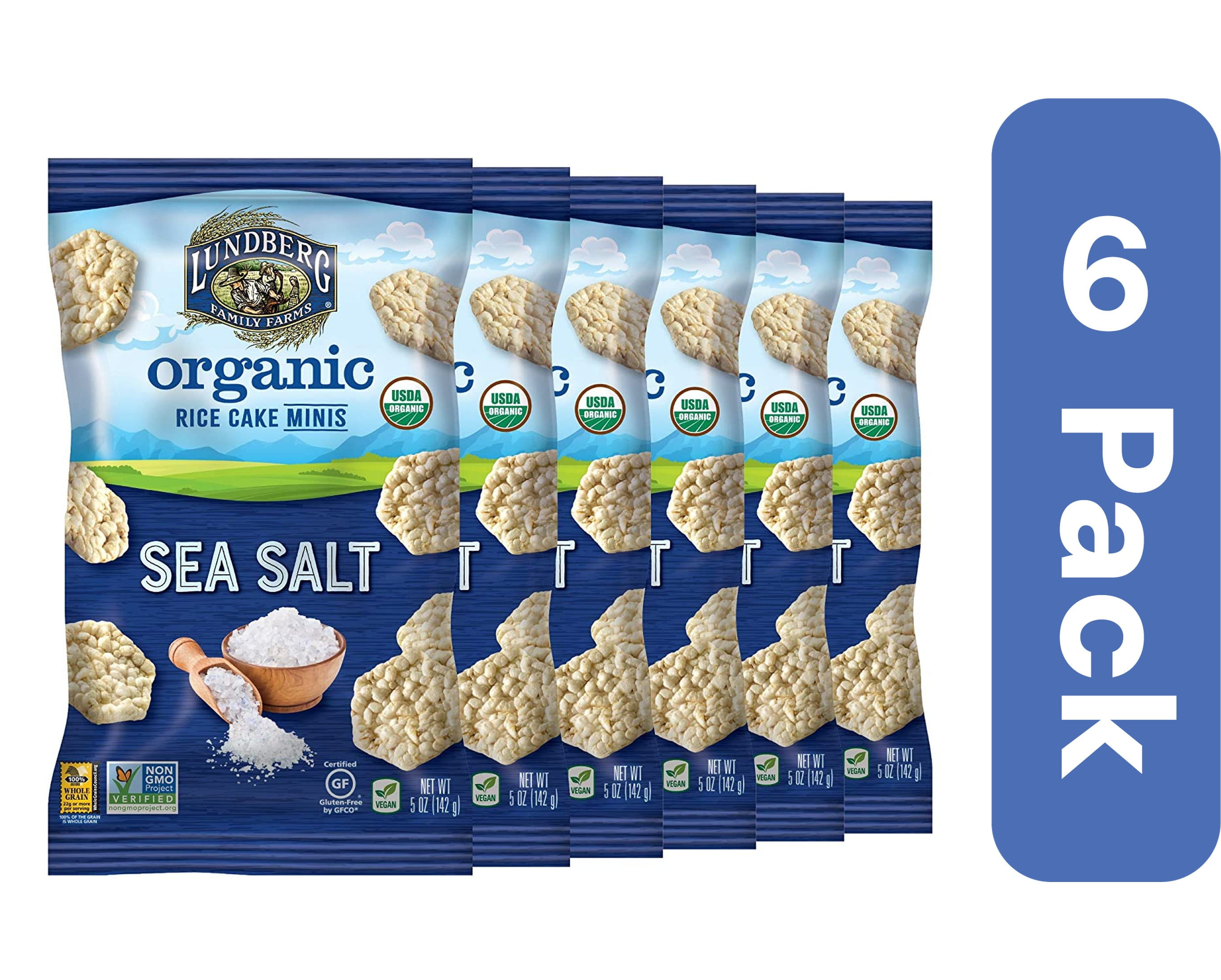 Lundberg Organic Rice Cake Minis, Sea Salt, 6 Pack, 5 oz