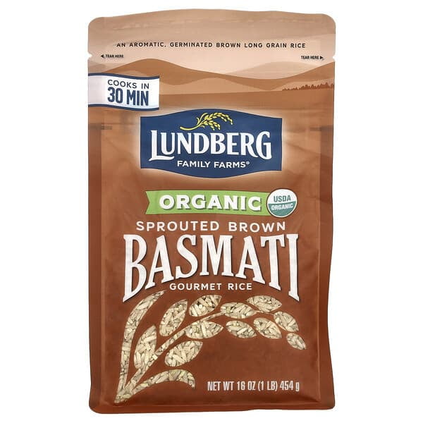Sprouted Brow Rice Lundberg, Organic Sprouted Brown Basmati Gourmet Rice, 1 lb Pack of 4 ...