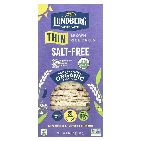Lundberg Organic Thin Stackers Rice Cakes Salt-Free Brown Rice 6oz Pack of 3