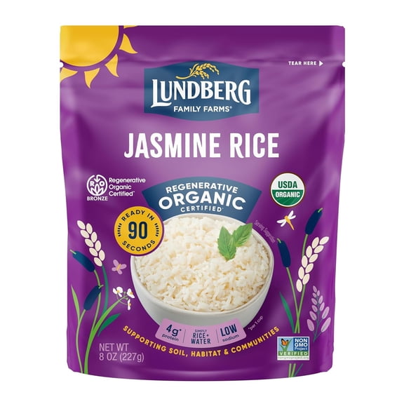 Lundberg Organic White Jasmine Rice Fully Cooked & Ready to Heat Tahi Hom Mali - 8 oz Pack of 2