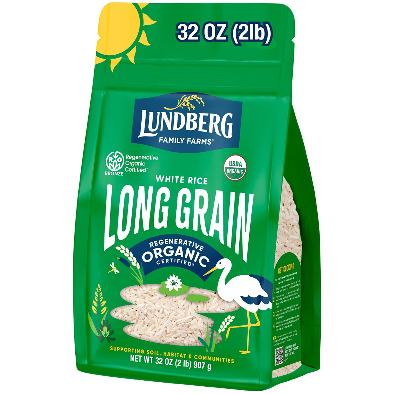 Lundberg, Organic White Long Grain Gourmet Rice, 32 oz Pack of 4