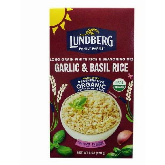 Lundberg, Organic Whole Grain Rice & Seasoning Mix, Rice & Wild Rice, Garlic & Basil, 6 oz Pack of 4