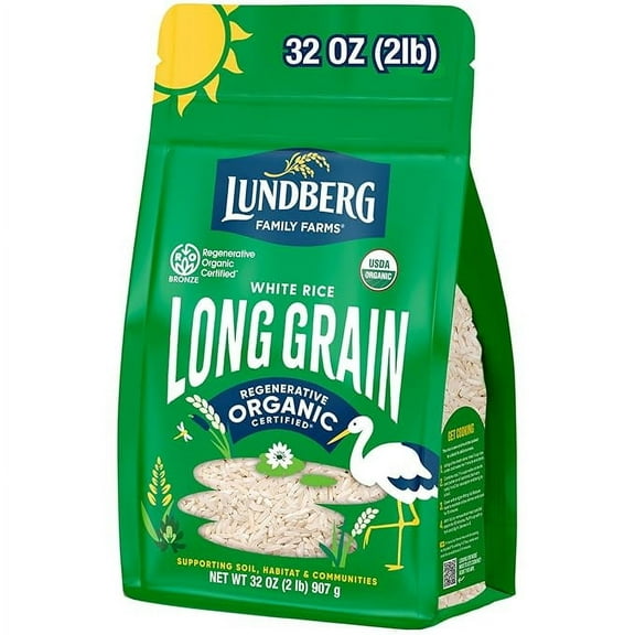 Lundberg White Rice, Regenerative Organic Certified Non-Sticky, Aromatic Long Grain Rice, Responsibly Grown in California, 32 Oz(Packaging May Vary)