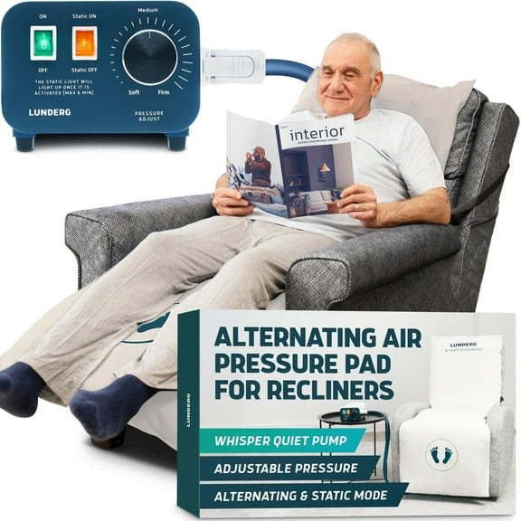 Lunderg Alternating Air Pressure Pad for Recliner Chair - Pressure Relief Cushion Topper for Recliner - Bed Sore Prevention - Medical Grade Mattress Pad, Cover & Quiet Pump - Home or Hospital (Cream)