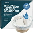 thumbnail image 1 of Lunderg Commode Liners with Absorbent Pads - Value Pack Medical Grade 150 Count Universal Fit - Disposable Bedside Commode Liners and Pads for Adult Commode Chairs, Portable & Camping Toilet Bags, 1 of 9
