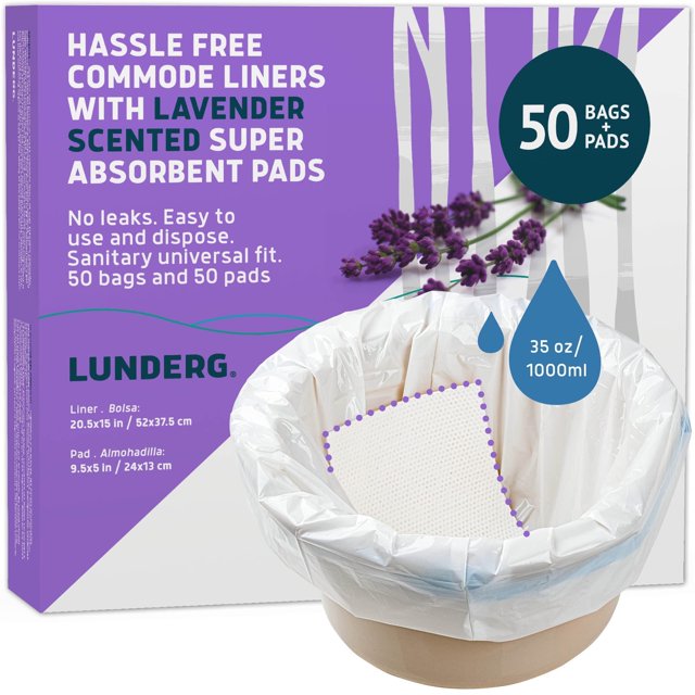 Lunderg Commode Liners with Lavender Scented Absorbent Pads Value